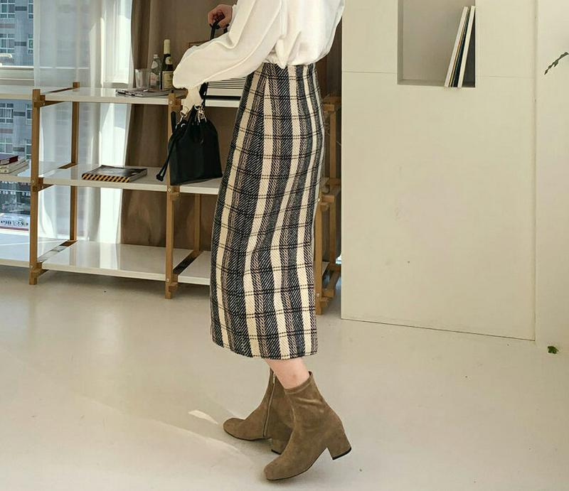 チェックペンシルスカート・全2色・b64833 レディース【sk】【韓国 ファッション ボトムス スカート ロング丈 ロングスカ