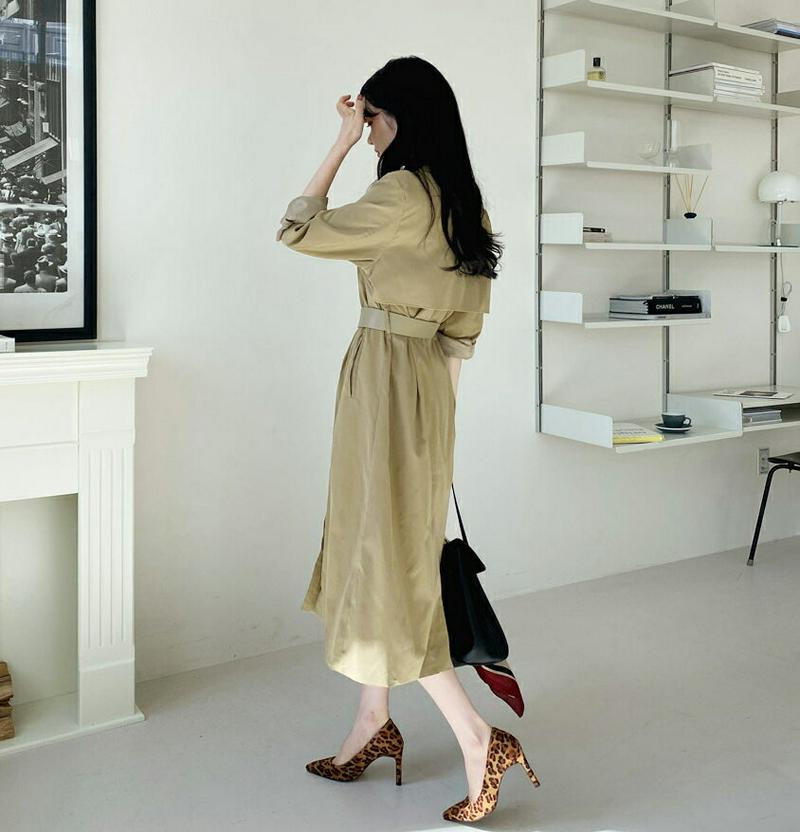 ベルト付カラーボタンワンピース・全3色・b64827 レディース【ops】【韓国 ファッション ワンピース ロング丈 ロングワン