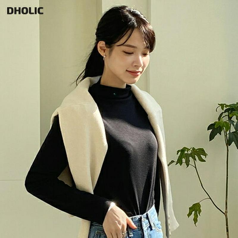 裏起毛モックネックTシャツ・全4色・b64814 レディース【tops】【韓国 ファッション トップス Tシャツ ロングスリーブ