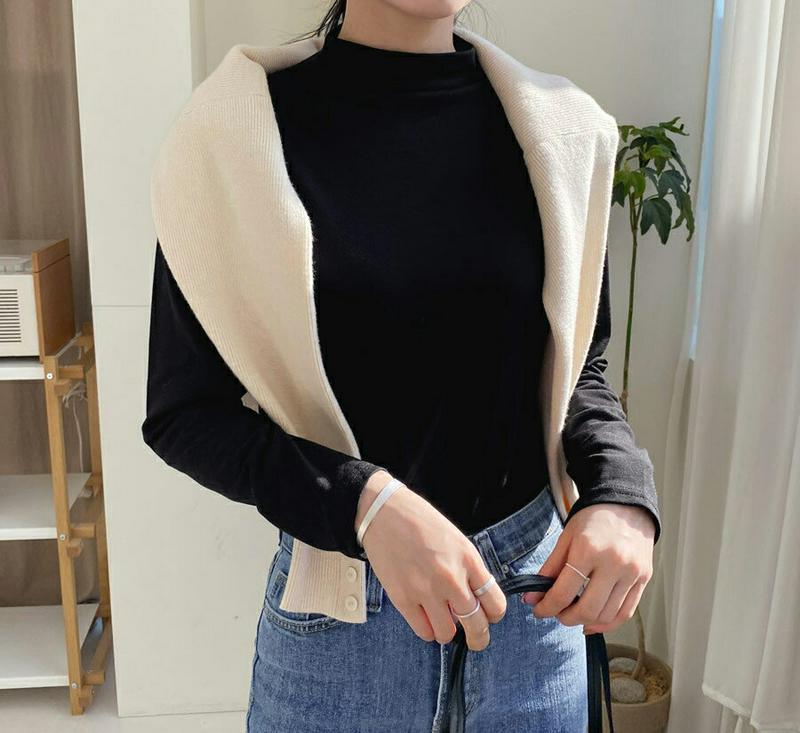 裏起毛モックネックTシャツ・全4色・b64814 レディース【tops】【韓国 ファッション トップス Tシャツ ロングスリーブ