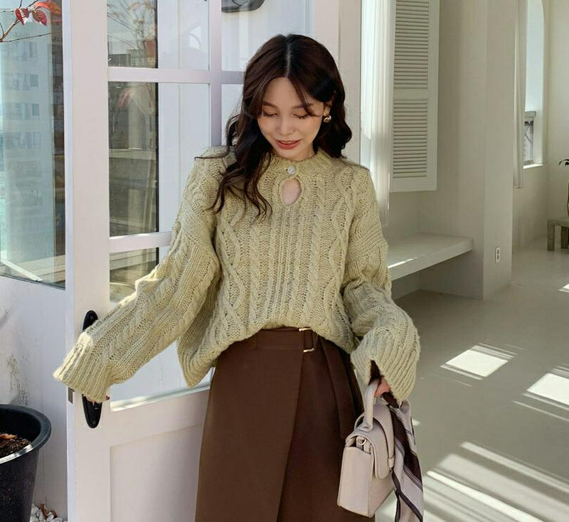 2WAYツイストネックボタンニット・全3色・t64822 レディース【tops】【韓国 ファッション トップス ニット ニットト