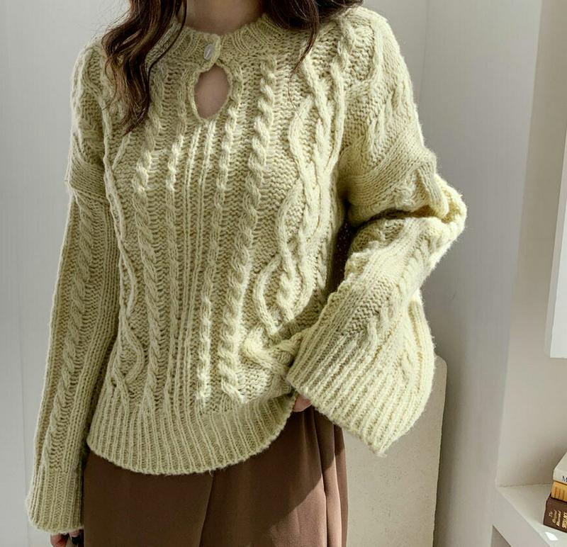 2WAYツイストネックボタンニット・全3色・t64822 レディース【tops】【韓国 ファッション トップス ニット ニットト