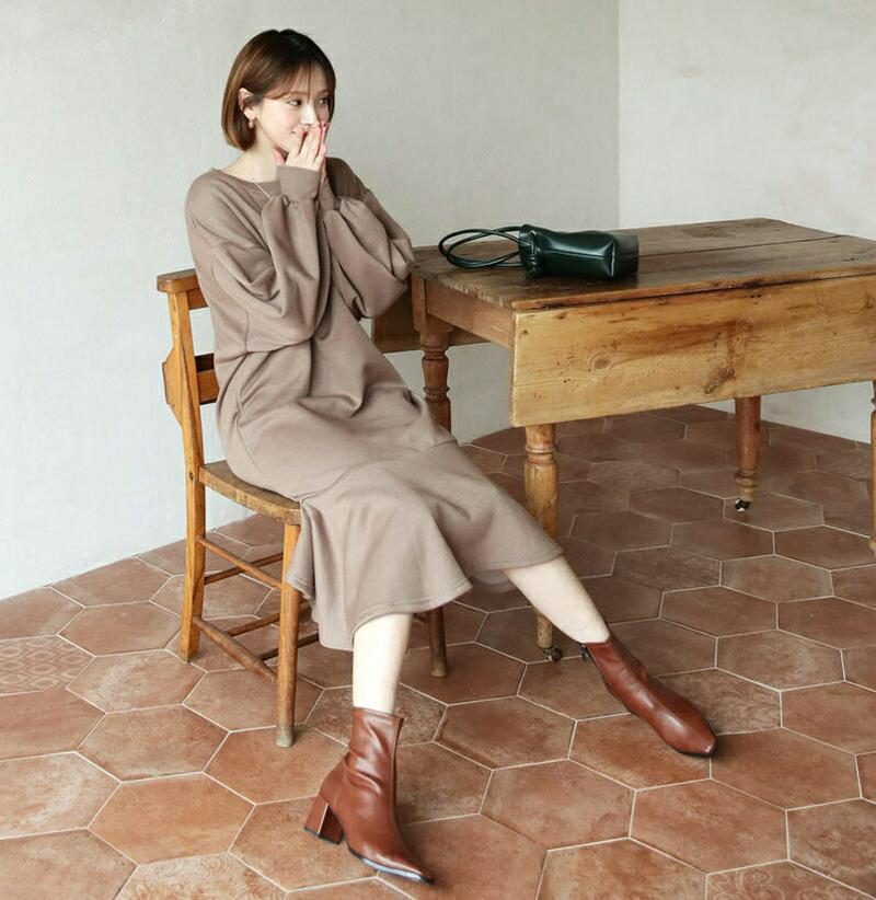 裏起毛フレアヘムワンピース・全4色・b61461 レディース【ops】【韓国 ファッション ワンピース ロングワンピース 長袖 ロングスリーブ ラウンドネック 裏起毛 フレア 揺れ感 シンプル カジュアル 単色 無地 ゆったり 大人 秋 冬】