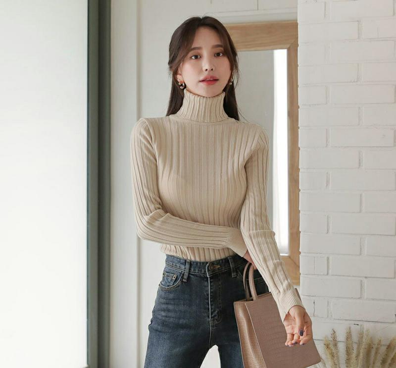 【只今10%OFF】リブタートルネックニット・全4色・b61519 レディース【tops】【韓国 ファッション トップス ニット ニットトップス ロングスリーブ 長袖 タートルネック リブ リブニット スリム シンプル カジュアル ラフ 秋 冬】