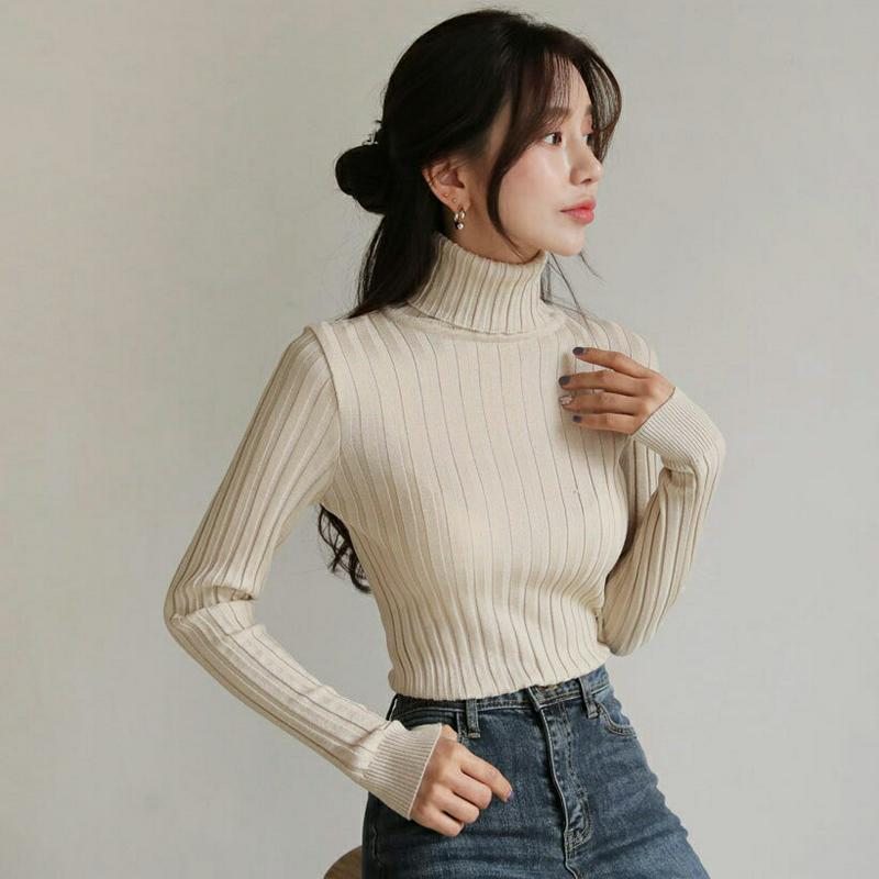 【只今10%OFF】リブタートルネックニット・全4色・b61519 レディース【tops】【韓国 ファッション トップス ニット ニットトップス ロングスリーブ 長袖 タートルネック リブ リブニット スリム シンプル カジュアル ラフ 秋 冬】