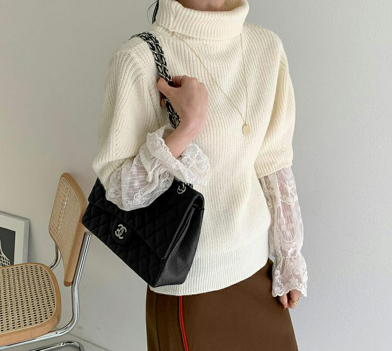【新作10%OFF】タートルネック半袖ニット・全4色・t64788 レディース【tops】【韓国 ファッション トップス ニット