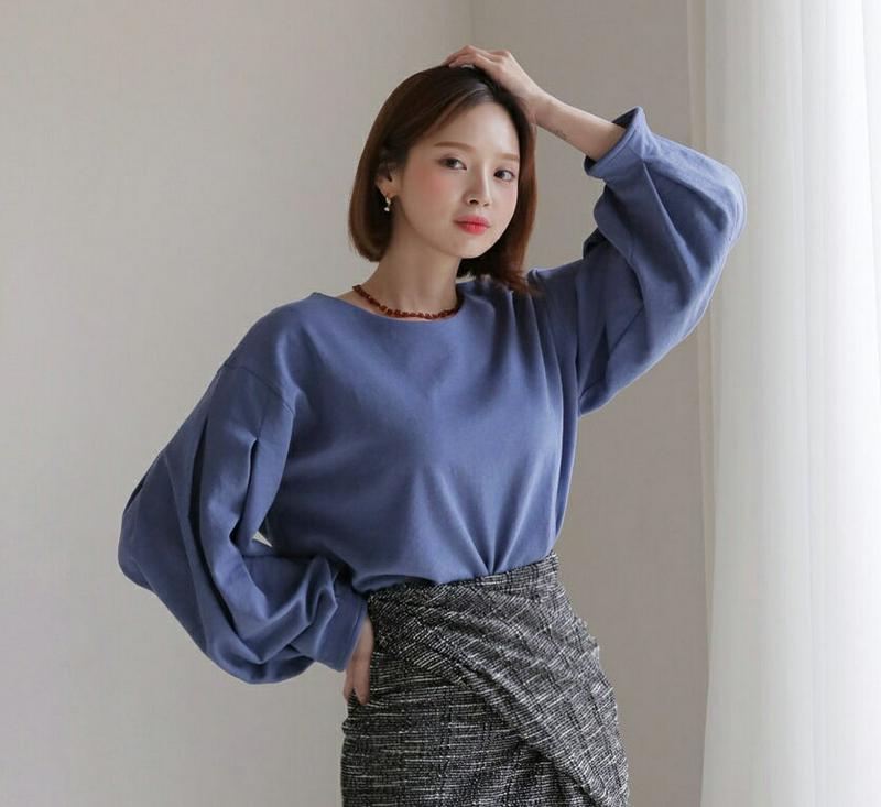 【新作10%OFF】ラウンドタックスリーブTシャツ・全4色・t61514 レディース【tops】【韓国 ファッション トップス 