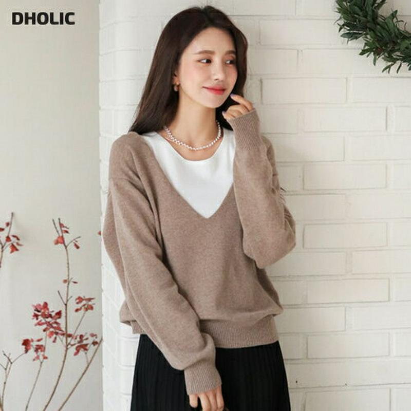 【新作10%OFF】ディープVネックニット・全3色・t61486 レディース【tops】【韓国 ファッション トップス ニット 
