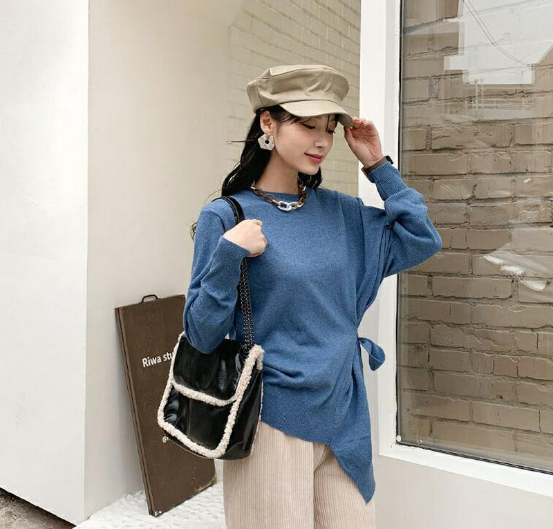【新作10%OFF】アンバランスサイドリボンニット・全4色・b64782 レディース【tops】【韓国 ファッション トップス 