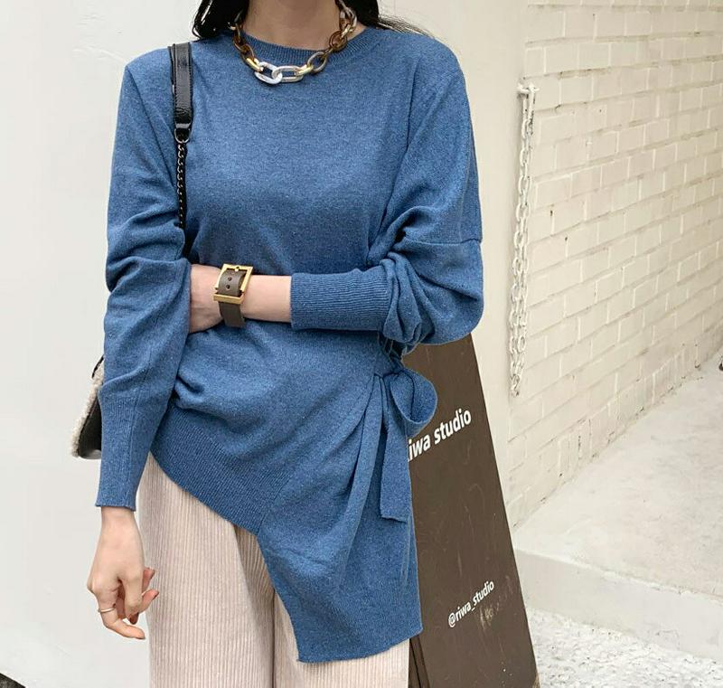 【新作10%OFF】アンバランスサイドリボンニット・全4色・b64782 レディース【tops】【韓国 ファッション トップス 