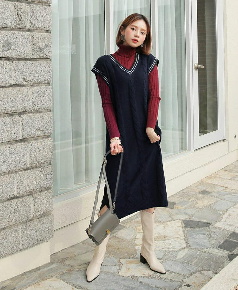 【新作10%OFF】配色ニットスリーブレスワンピース・全1色・t61538 レディース【ops】【韓国 ファッション ワンピース