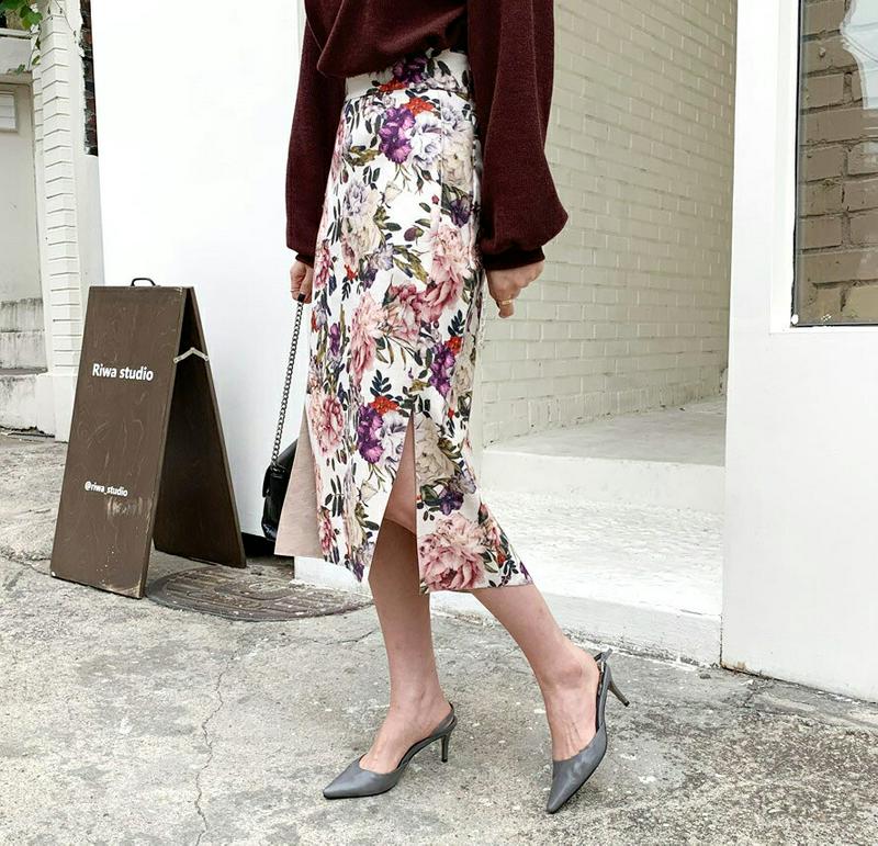 【新作10%OFF】フローラルペンシルスカート・全2色・b64799 レディース【sk】【韓国 ファッション ボトムス スカート