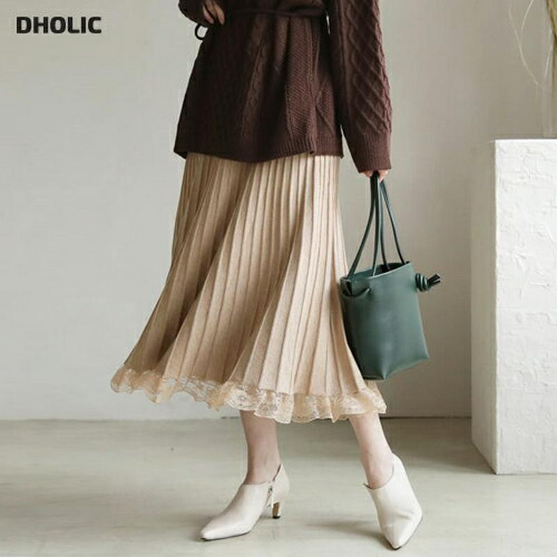 【新作10%OFF】レースヘムニットスカート・全3色・b61521 レディース【sk】【韓国 ファッション ボトムス スカート 