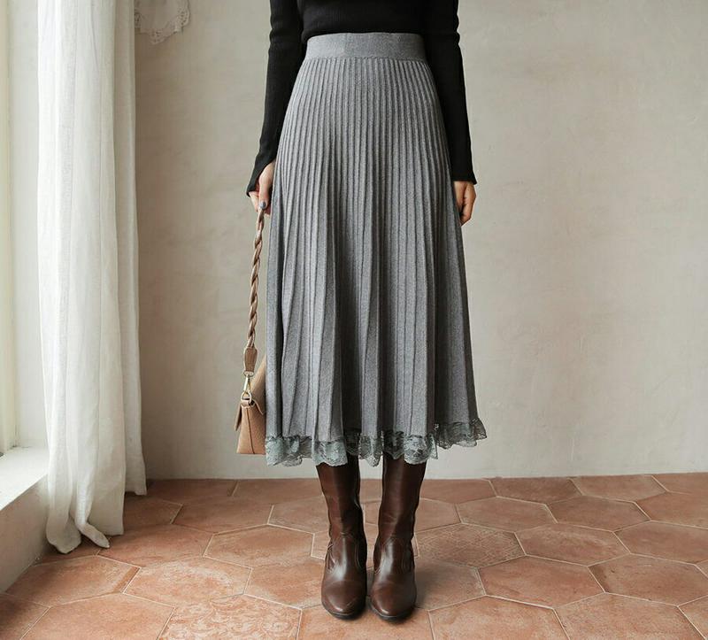 【新作10%OFF】レースヘムニットスカート・全3色・b61521 レディース【sk】【韓国 ファッション ボトムス スカート 