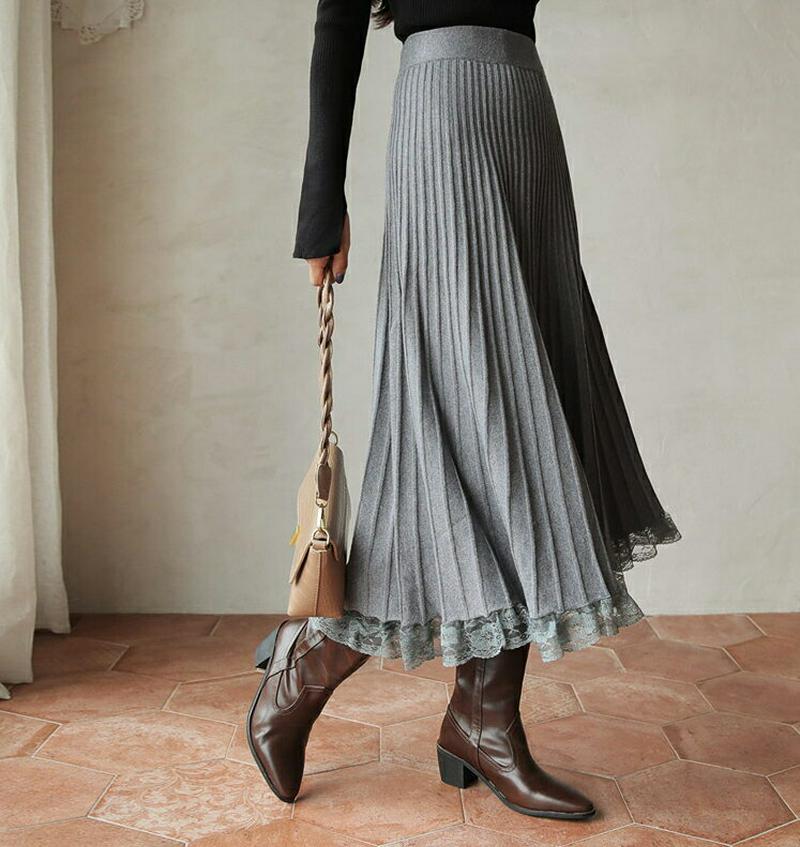 【新作10%OFF】レースヘムニットスカート・全3色・b61521 レディース【sk】【韓国 ファッション ボトムス スカート 