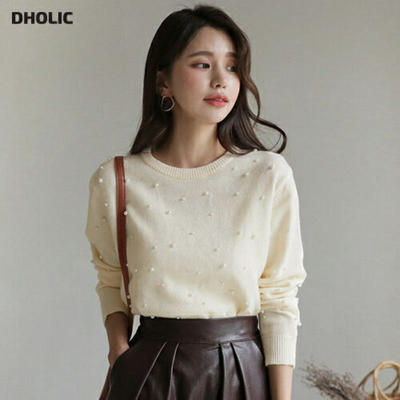【新作10%OFF】パールディテールニット・全2色・b61524 レディース【tops】【韓国 ファッション トップス ニット 