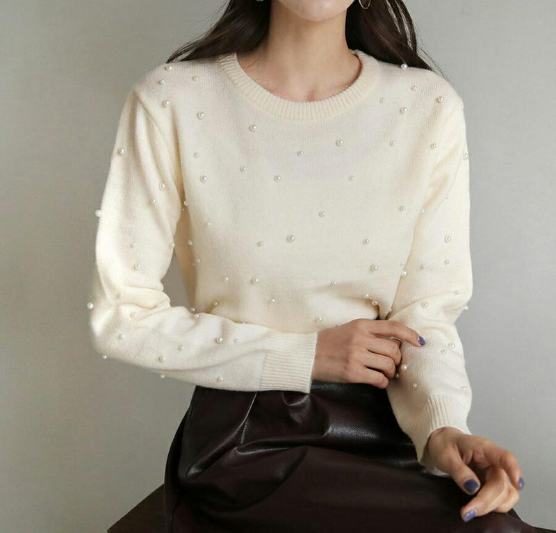【新作10%OFF】パールディテールニット・全2色・b61524 レディース【tops】【韓国 ファッション トップス ニット 
