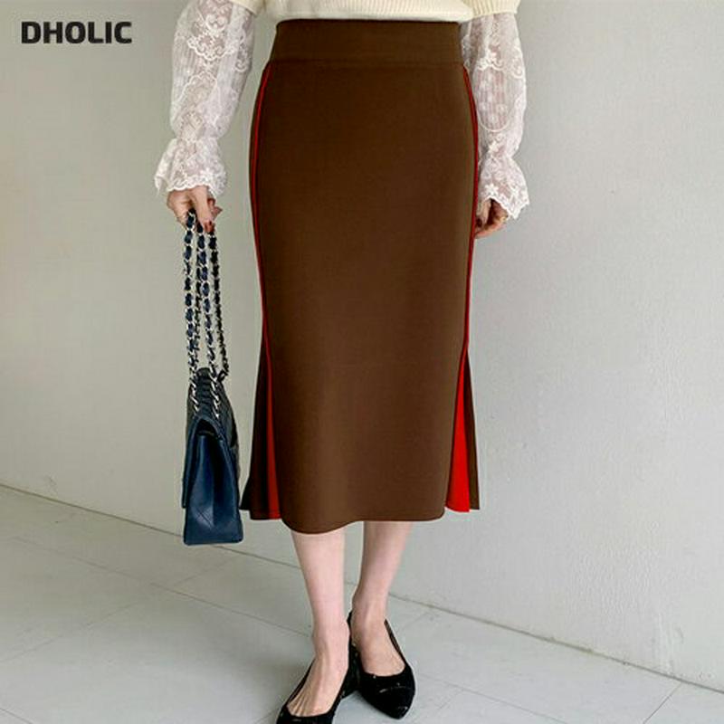 【新作10%OFF】裏起毛配色スカート・全3色・b64803 レディース【sk】【韓国 ファッション ボトムス スカート ロング