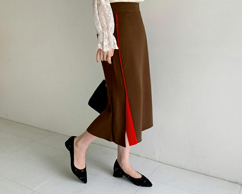 【新作10%OFF】裏起毛配色スカート・全3色・b64803 レディース【sk】【韓国 ファッション ボトムス スカート ロング