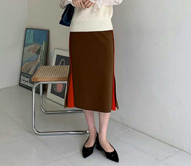 【新作10%OFF】裏起毛配色スカート・全3色・b64803 レディース【sk】【韓国 ファッション ボトムス スカート ロング