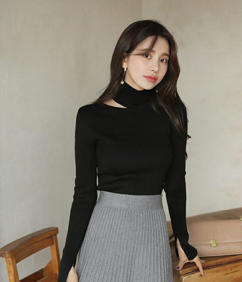 【新作10%OFF】2TYPEスリットハイネックニット・全3色・b61520 レディース【tops】【韓国 ファッション トップ