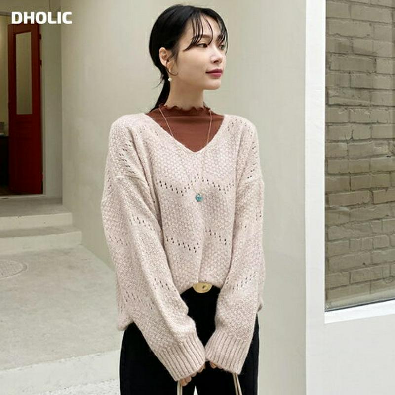 【新作10%OFF】ジグザグパンチングニット・全5色・b64787 レディース【tops】【韓国 ファッション トップス ニット