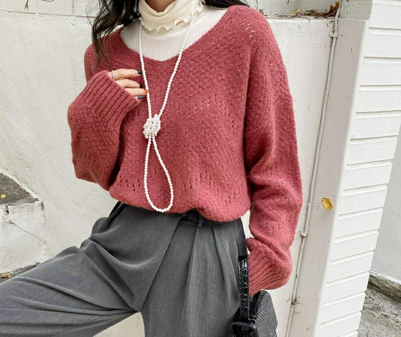 【新作10%OFF】ジグザグパンチングニット・全5色・b64787 レディース【tops】【韓国 ファッション トップス ニット