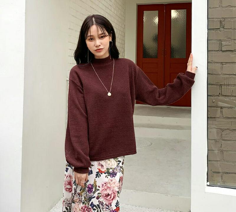 【新作10%OFF】パフハーフネックリブニット・全4色・t64773 レディース【tops】【韓国 ファッション トップス ニッ