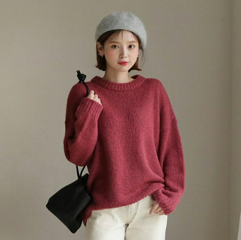【只今10%OFF】ルーズラウンドニット・全6色・b61530 レディース【tops】【韓国 ファッション トップス ニット ニットトップス ロングスリーブ 長袖 ラウンドネック ルーズ リブ シンプル 単色 無地 カジュアル ゆったり デイリー 秋 冬】