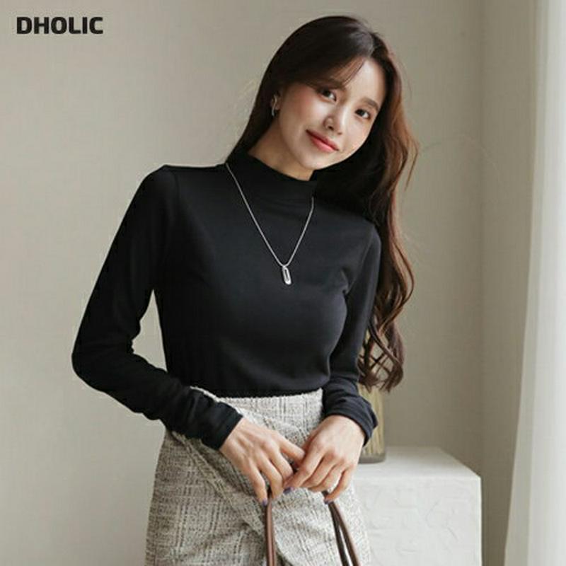 【只今10%OFF】スリムギャザースリーブTシャツ・全3色・t61445 レディース【tops】【韓国 ファッション トップス Tシャツ ロングスリーブ 長袖 スリム ギャザー ハーフネック シンプル 単色 無地 無地T カジュアル ラフ 秋 冬】