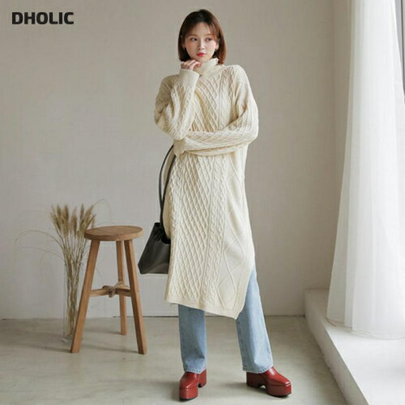 【全品10%OFF】ストラップ付タートルネックニットワンピース・全2色・e61539 レディース【ops】【韓国 ファッション ワンピース ロングワンピース ニットワンピース ケーブルニット 長袖 ロングスリーブ タートルネック ストラップ ゆったり オーバーサイズ 秋 冬】