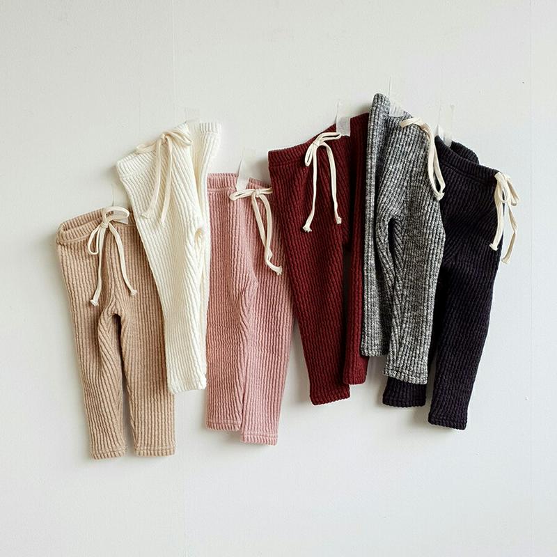 リボンリンクルリブレギンス・u08054 キッズ【3~8才】【pt】【レギンス パンツ ズボン リブレギンス リボン りぼん リンクル リブ 単色 シンプル カジュアル ラフ 女の子 男の子 春 秋 韓国 韓国子供服 子供 こども 子供服 こども服】【KIDS】