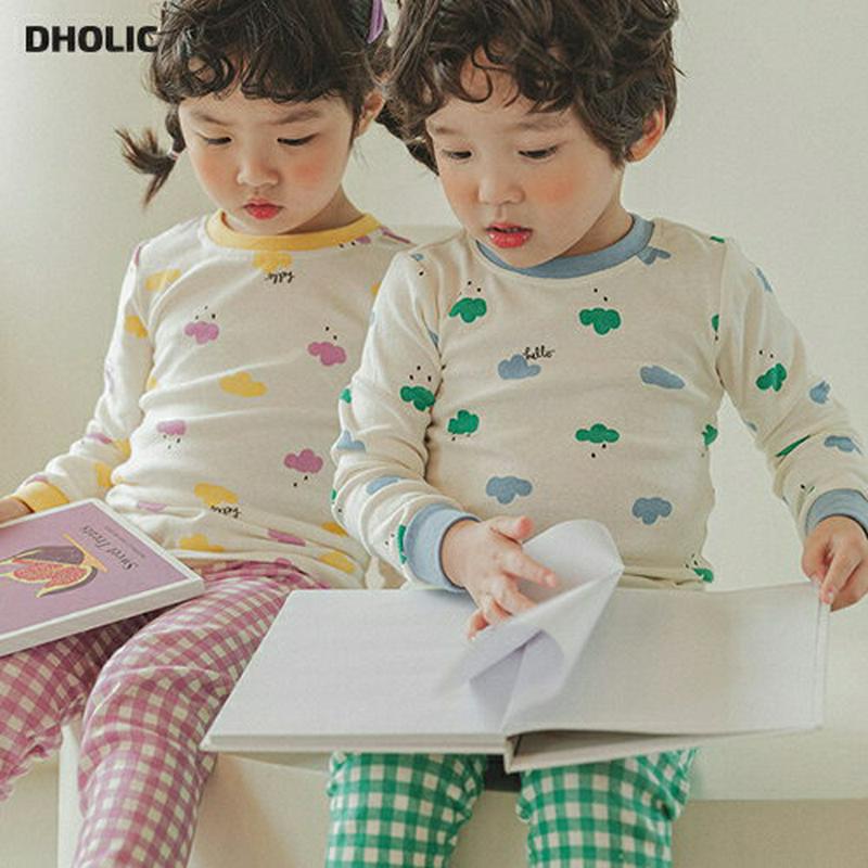 【キッズ30%OFF】cloudパジャマSET(ブルー/グリーンチェック)・p008022 キッズ【3~8才】【uw】【パジャマ 部屋着 ルームウェア トップス 長袖 パンツ ズボン チェック柄 ギンガムチェアック 女の子 男の子 韓国 韓国子供服 子供 こども 子供服 こども服】【KIDS】