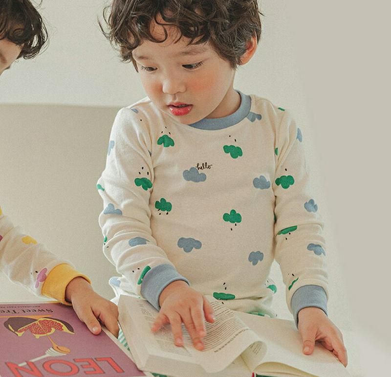 【キッズ30%OFF】cloudパジャマSET(ブルー/グリーンチェック)・p008022 キッズ【3~8才】【uw】【パジャマ 部屋着 ルームウェア トップス 長袖 パンツ ズボン チェック柄 ギンガムチェアック 女の子 男の子 韓国 韓国子供服 子供 こども 子供服 こども服】【KIDS】