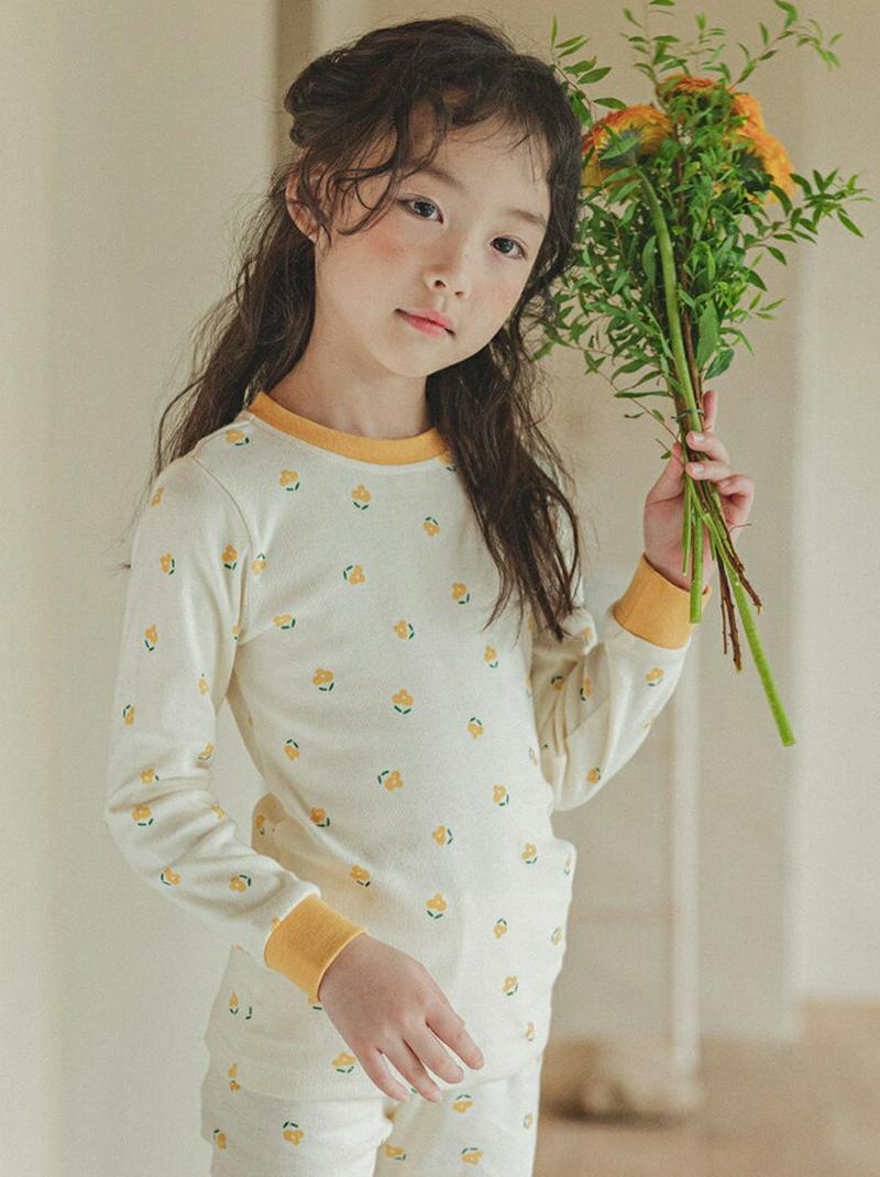 【キッズ20%OFF】ラウンドネック花柄パジャマSET(クリーム)・p008019 キッズ【3~8才】【uw】【パジャマ 部屋着