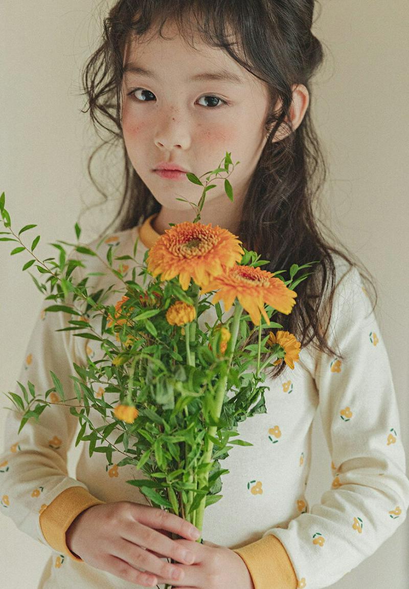【キッズ20%OFF】ラウンドネック花柄パジャマSET(クリーム)・p008019 キッズ【3~8才】【uw】【パジャマ 部屋着