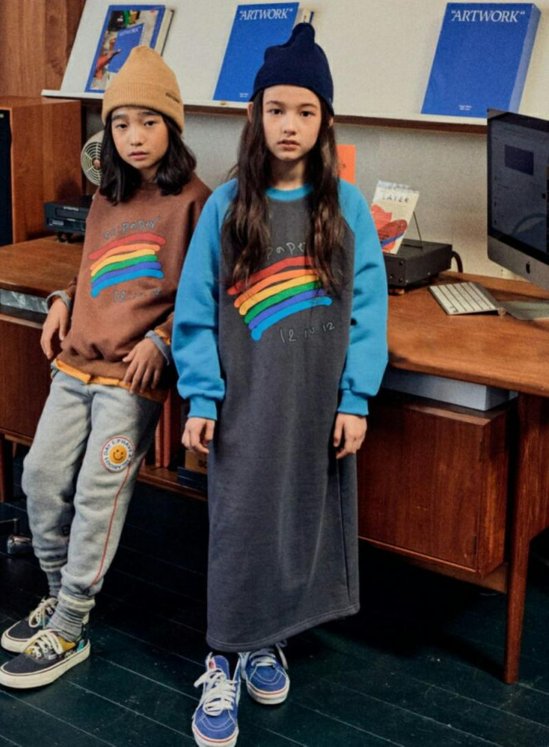 【キッズ20%OFF】【送料無料】レインボーラグラン配色ワンピース・u08014 キッズ【3~8才】【ops】【ワンピース ロン