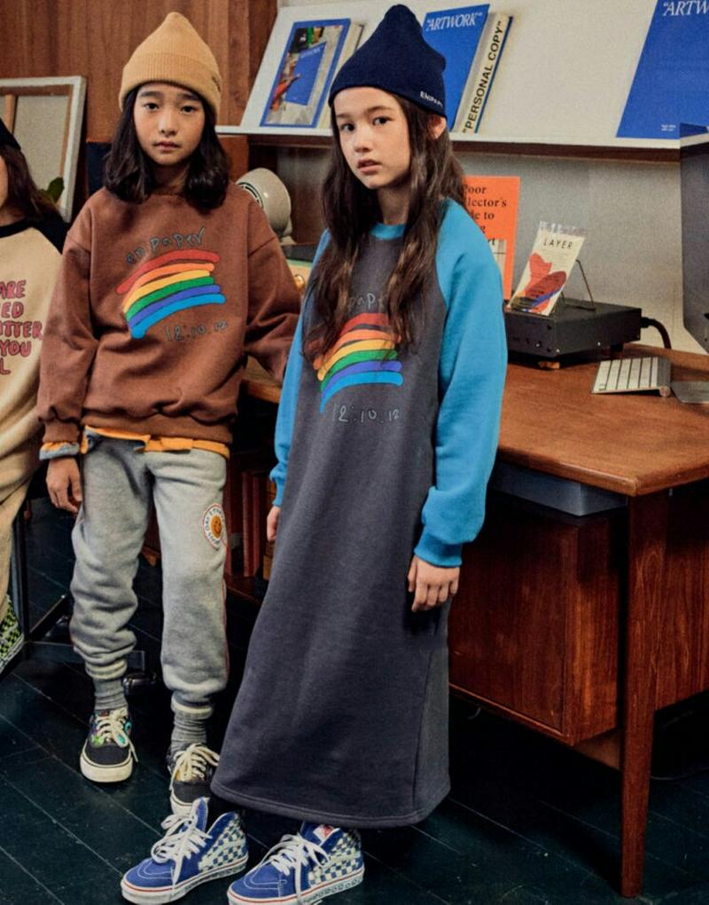 【キッズ20%OFF】【送料無料】レインボーラグラン配色ワンピース・u08014 キッズ【3~8才】【ops】【ワンピース ロン