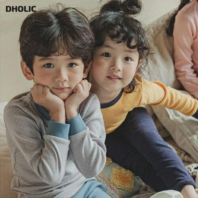 【キッズ30%OFF】ドットコントラストパジャマSET(グレー/ブルー)・p008017 キッズ【3~8才】【uw】【パジャマ ルームウェア 部屋着 セット set 上下 ドット柄 トップス パンツ ズボン 長袖 女の子 男の子 韓国 韓国子供服 子供 こども 子供服 こども服】【KIDS】