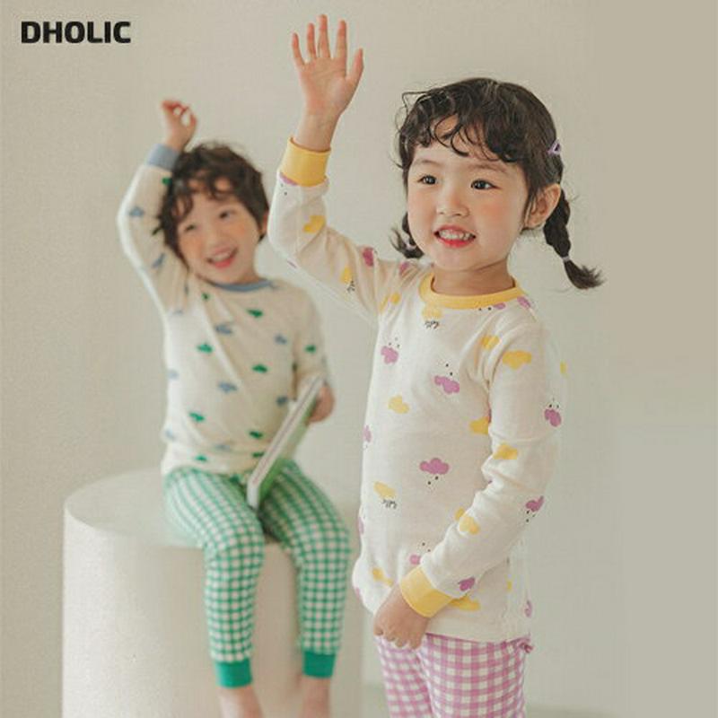 cloudパジャマSET(イエロー/パープル)・p008025 キッズ【3~8才】【uw】【パジャマ 部屋着 ルームウェア トップス 長袖 パンツ ズボン チェック柄 ギンガムチェアック 女の子 男の子 韓国 韓国子供服 子供 こども 子供服 こども服】【KIDS】