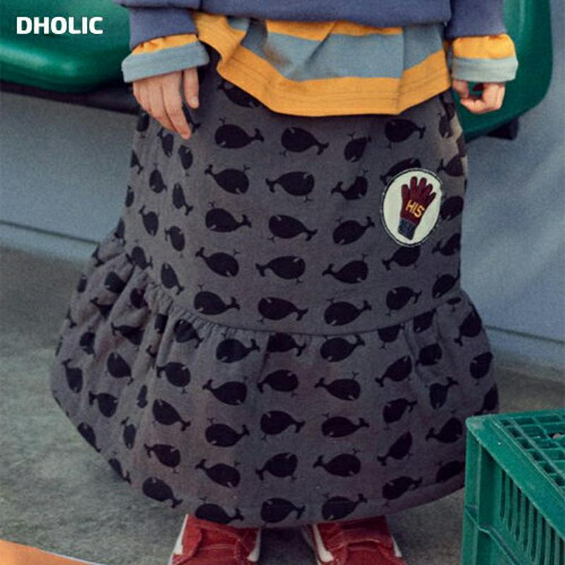 【キッズ20%OFF】ホエールプリントスカート・u08010 キッズ【3~8才】【sk】【スカート ロング ロングスカート 総柄