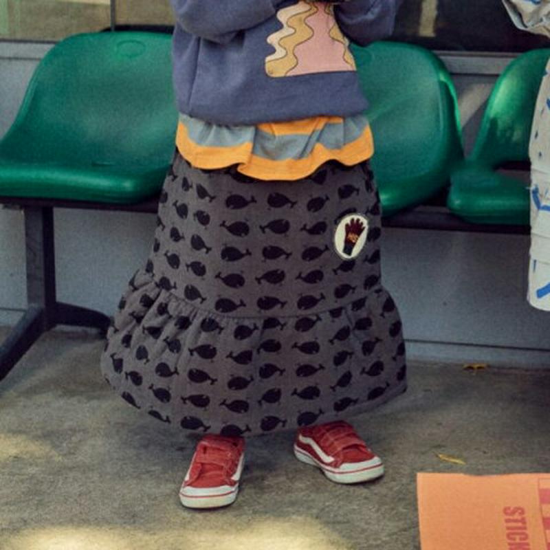 【キッズ20%OFF】ホエールプリントスカート・u08010 キッズ【3~8才】【sk】【スカート ロング ロングスカート 総柄