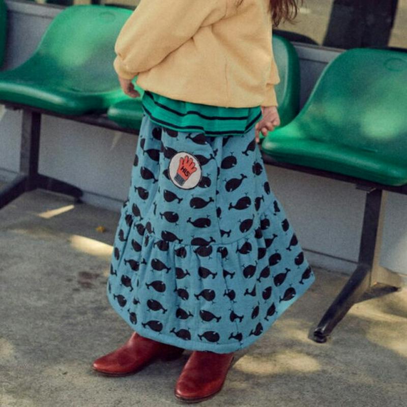 【キッズ20%OFF】ホエールプリントスカート・u08010 キッズ【3~8才】【sk】【スカート ロング ロングスカート 総柄