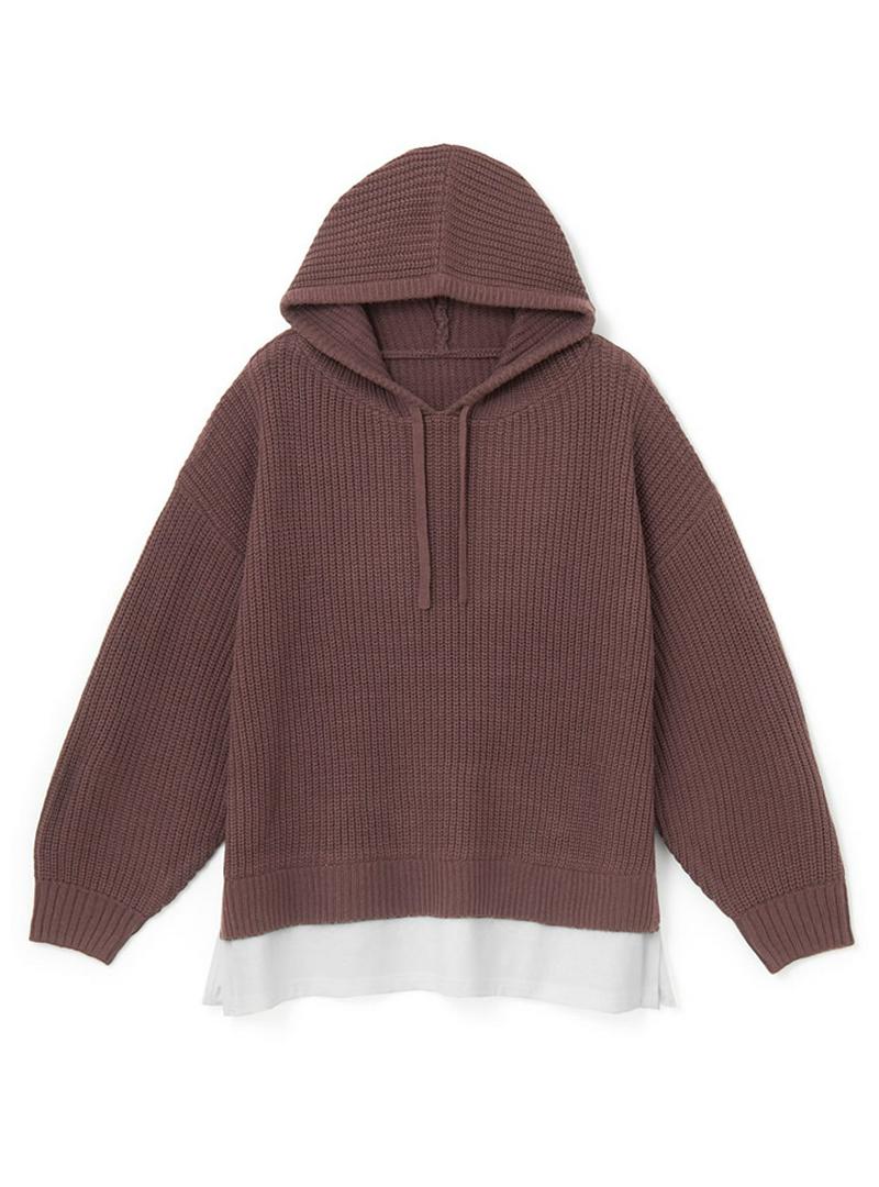 裾ドッキングフーディーニットパーカー