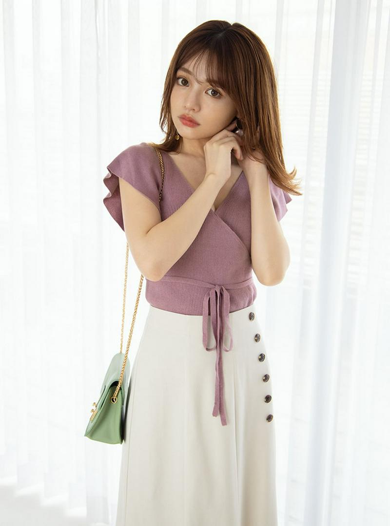 カシュクールラッフルニットトップス