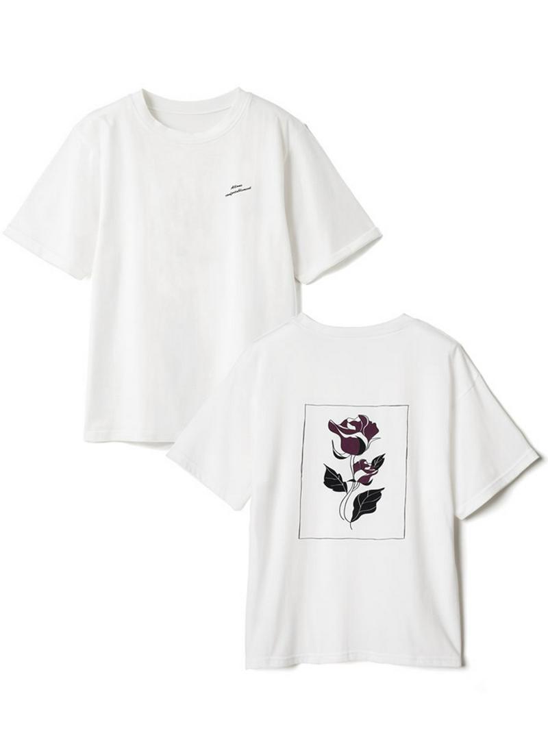 フロントロゴバックフラワープリントTシャツ