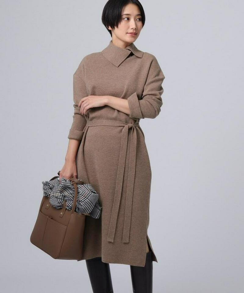 ジョイントウール タートルネックニットワンピース