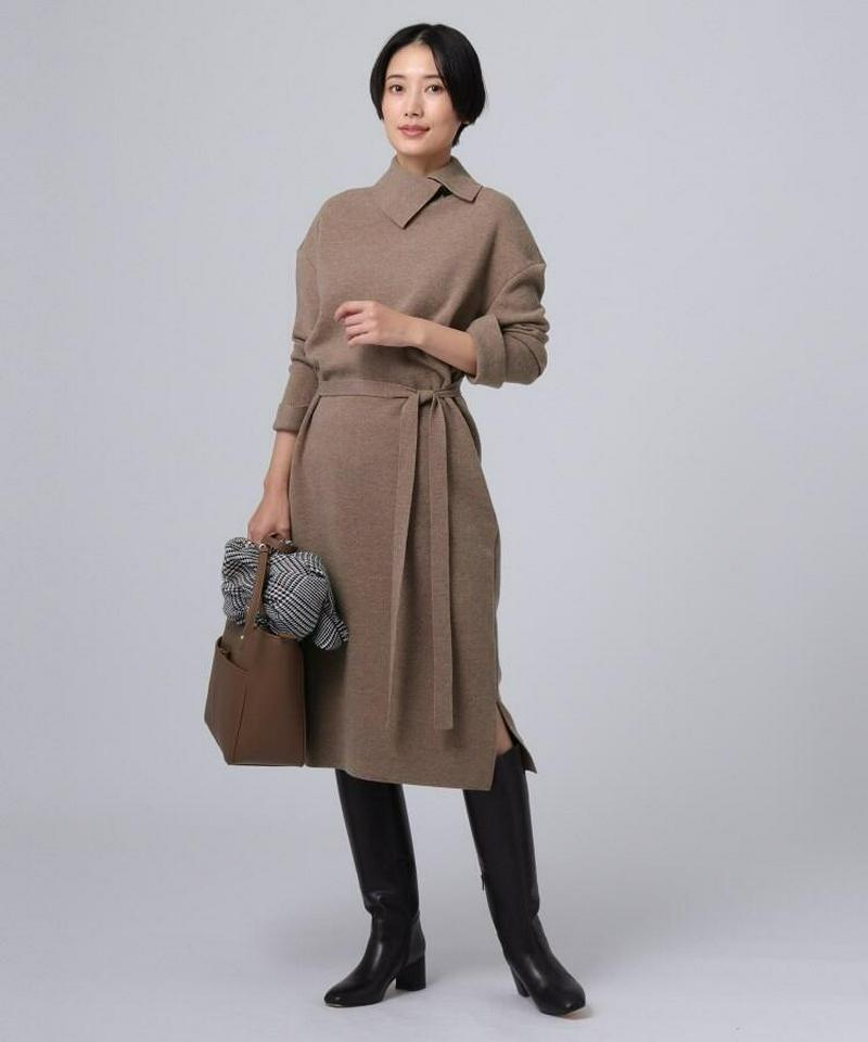 ジョイントウール タートルネックニットワンピース