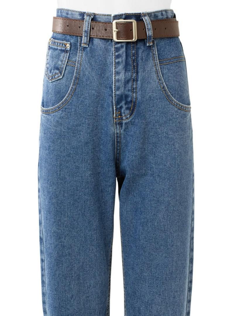 ベルト付きテーパードデニムパンツ