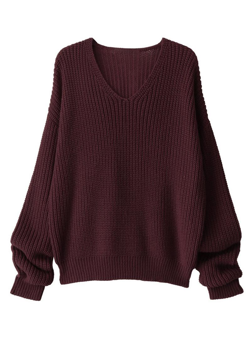 ロングスリーブVネックニットトップス
